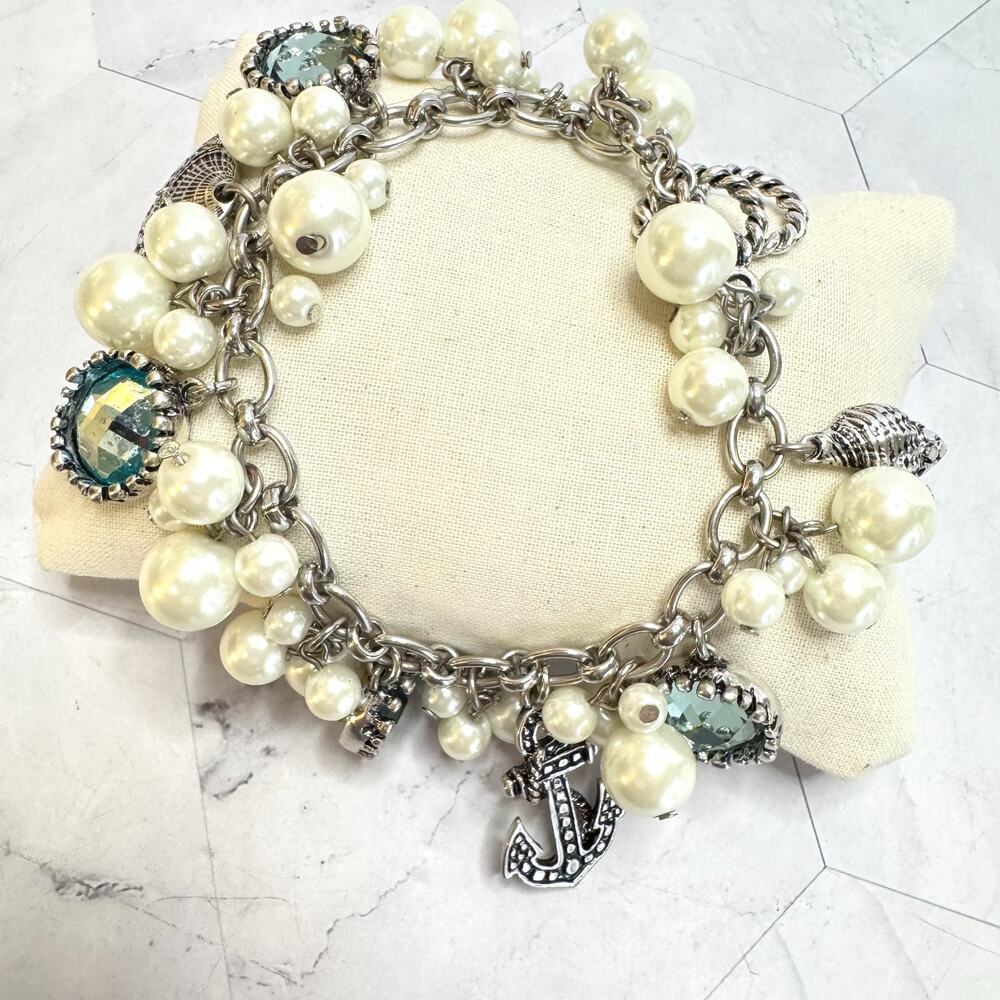 Scroll by Dillard's Ocean Bracelet Silver Tone Pearl Seashell Anchor Charms Read